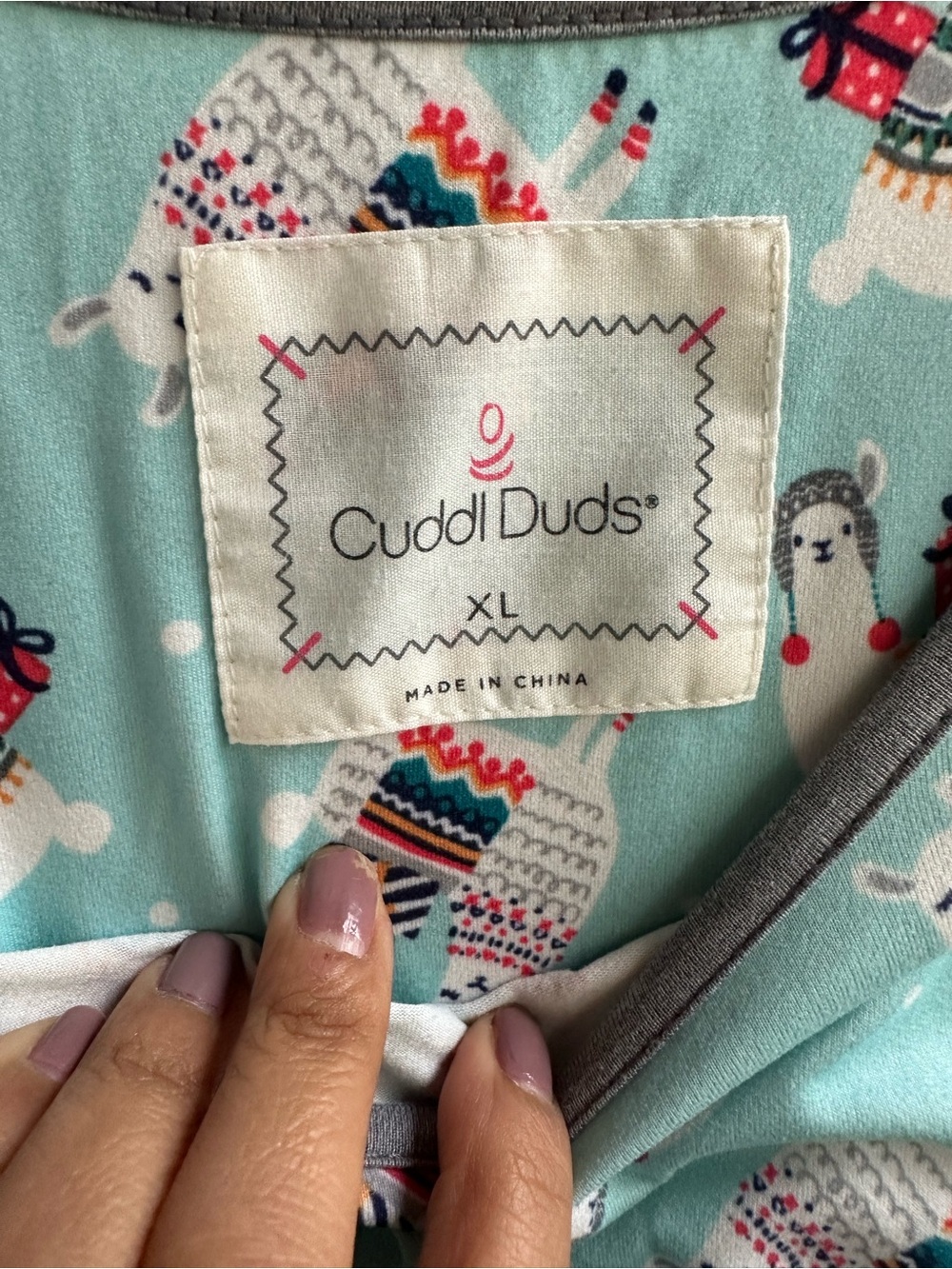 Soft Cozy Cuddl Duds Light Blue Holiday Llama Print Pajama Set Womens XL - Picture 5 of 9